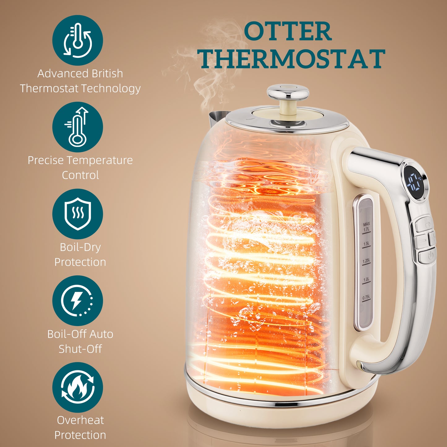 Polished Retro 40-100°C Kettle and Toaster Set - Cream