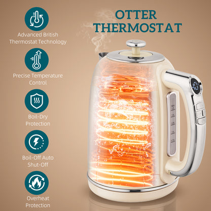 Polished Retro 40-100°C Kettle and Toaster Set - Cream