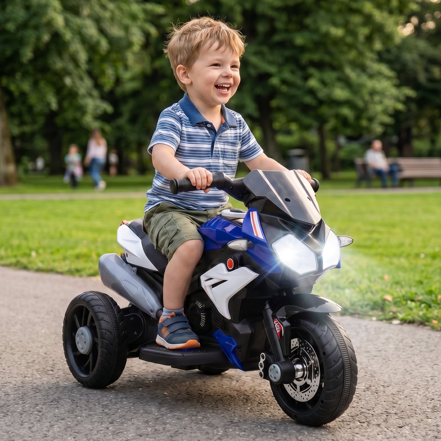 Kids Electric Motorcycle, 6V Ride on Motorcycle with 3 Wheels, LED Headlight, Music, Horn for Boys Girls 3-5 Y, Blue