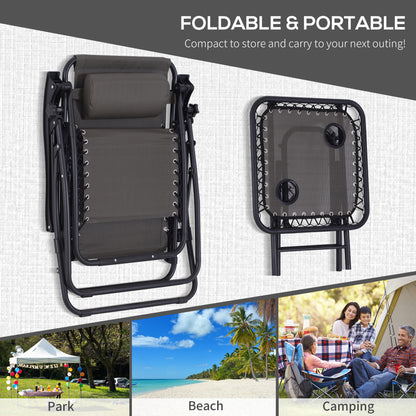 3pcs Folding Zero Gravity Chairs Sun Lounger Table Set w/ Cup Holders Reclining Garden Yard Pool, Dark Grey