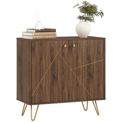 Sideboard Storage Cabinet with Golden Lines, Modern Luxury Living Room Cabinet with Adjustable Shelf, Steel Harpin Legs