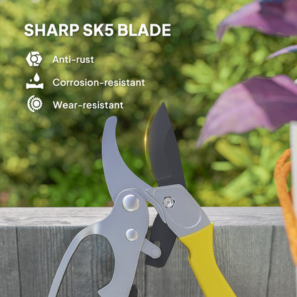 Garden Secateurs, Pruning Shears Heavy Duty with Sharp SK5 Blade, Bypass Pruners with Safety Lock, 8", Yellow