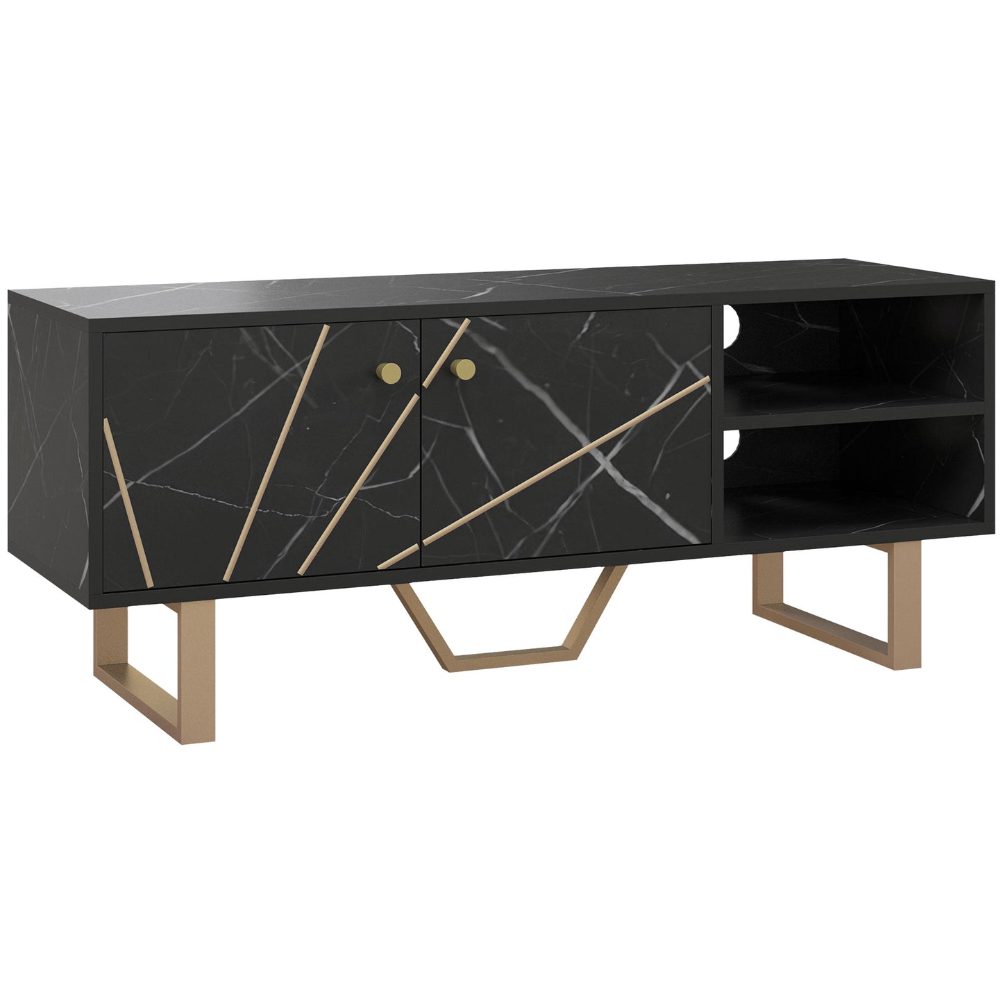 TV Stand Cabinet for TVs up to 50 Inches, TV Unit with Storage Shelves and Cupboard for Living Room, Black Marble Tone