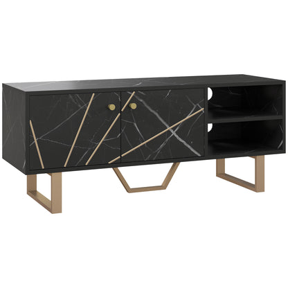 TV Stand Cabinet for TVs up to 50 Inches, TV Unit with Storage Shelves and Cupboard for Living Room, Black Marble Tone
