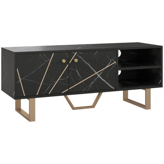 TV Stand Cabinet for TVs up to 50 Inches, TV Unit with Storage Shelves and Cupboard for Living Room, Black Marble Tone