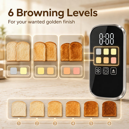 2 Slice Smart Toaster with Touch Screen & LED Countdown, Toaster with Warming Rack, 6 Browning Levels, Memory Function