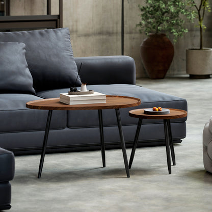 Nesting Coffee Table Set of 2, 80cm Modern Stacking End Side Table with Metal Legs for Living Room Bedroom Office