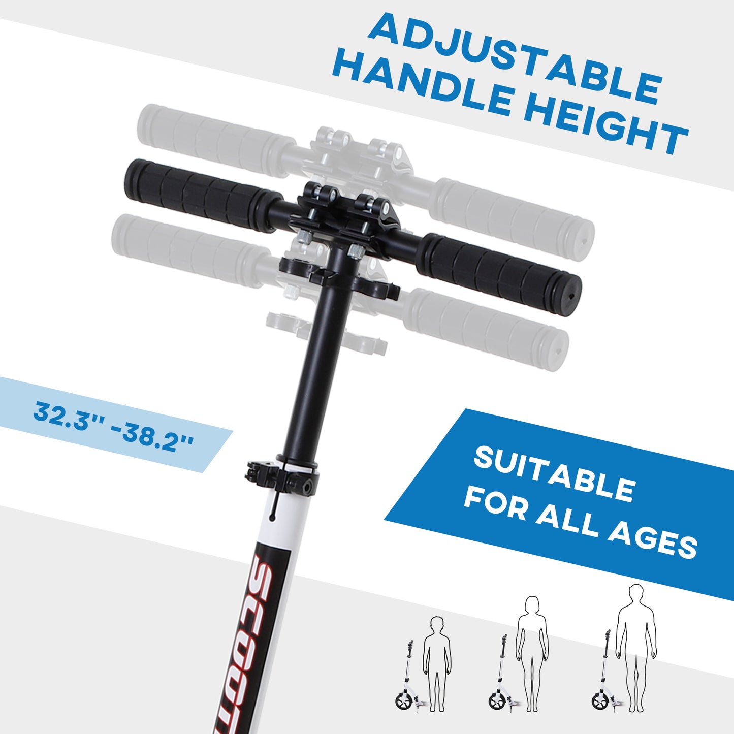 Foldable Kick Scooter with Double Shock Absorption and Big Wheels