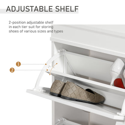 Shoe Cabinet with 4 Flip Drawers Wood Tipping Bucket Narrow Storage Cupboard with Adjustable Shelf Hall Organizer for Entranc