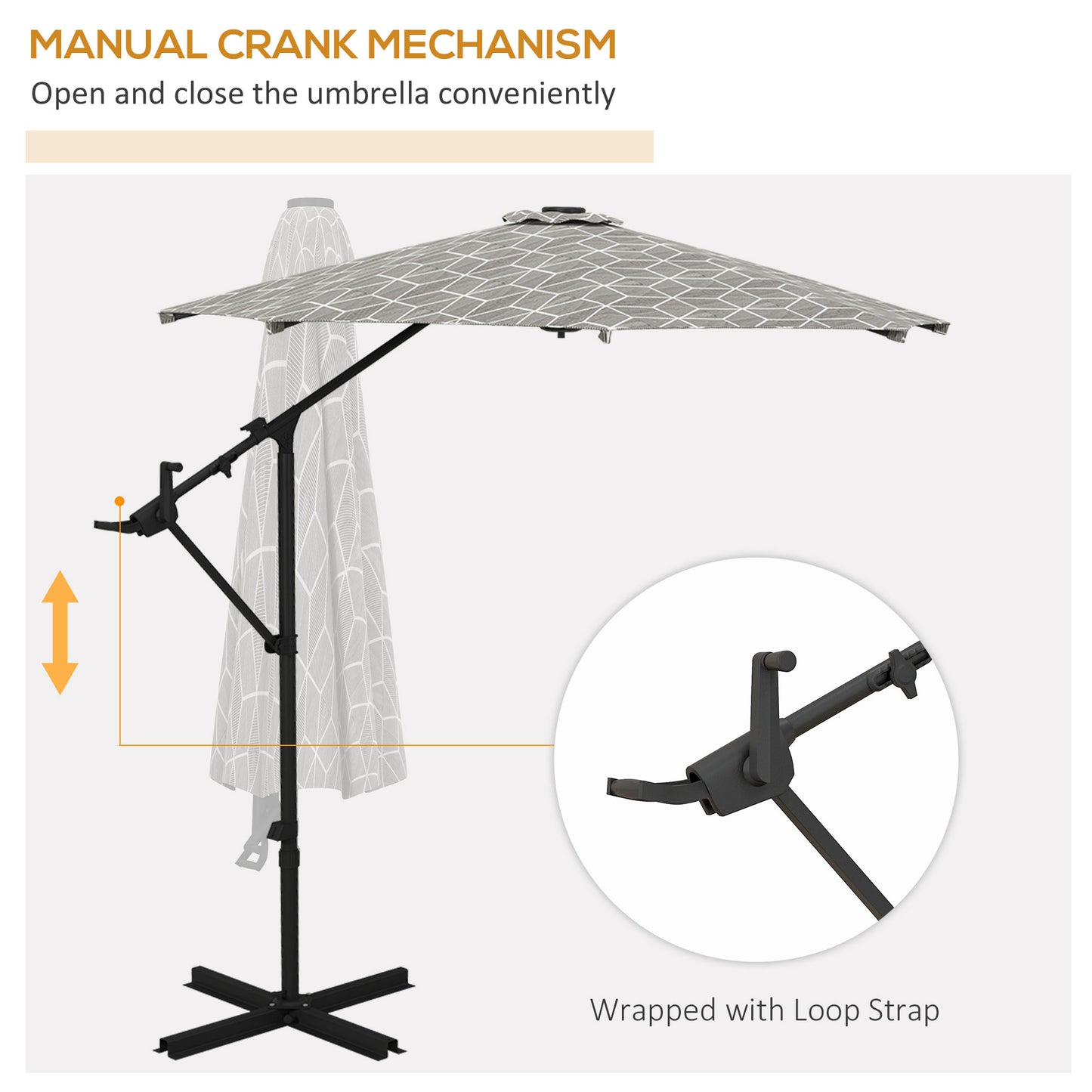 3(m) Convertible Cantilever Parasol and Centre-post Garden Parasol with Cross Base, 360° Rotation Banana Parasol