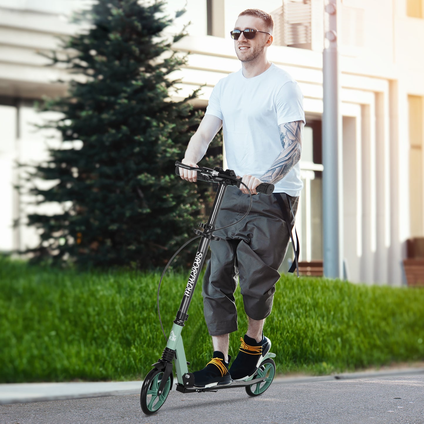 One-click Folding Kick Scooter for 14+ w/ Adjustable Handlebar, Push Scooter with Kickstand, Dual Brake System