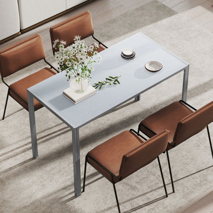 120cm Dining Table, Rectangle 4 Seater Kitchen Table with Tempered Glass Top and Metal Legs, Grey