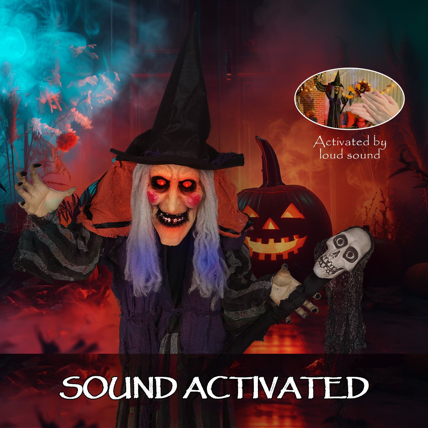 160cm Lifelike Moving Witch Decoration - Multi