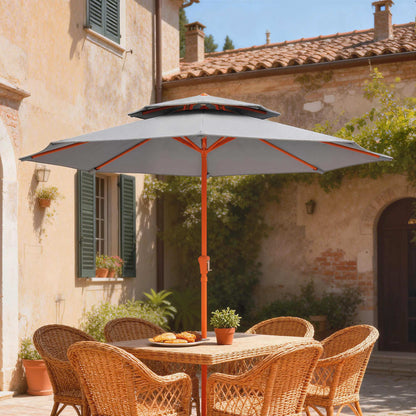 2.7 m Garden Parasol with Double Top Outdoor Market Table Umbrella with Crank System, Light Grey