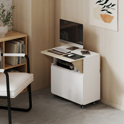 Folding Dining Table, Rolling Drop Leaf Table with Hidden Shelf & Cabinet for Dining Room, Small Spaces, White