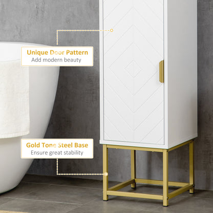 Narrow Bathroom Storage Cabinet, Freestanding Tallboy Storage Unit with Adjustable Shelf, 2 Doors and Steel Base