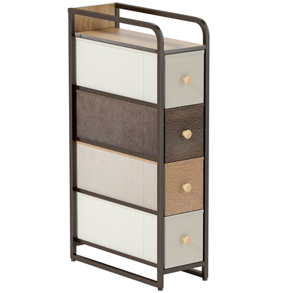 4-Drawer Storage Organiser Unit, Chest of Drawers with Steel Frame for Bedroom, Living Room, Mixed-Brown