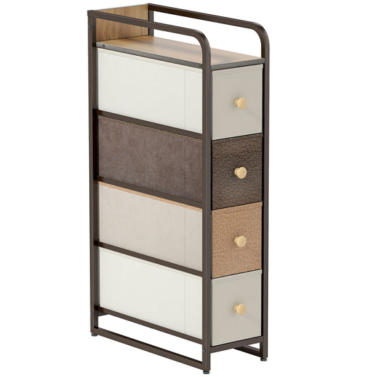 4-Drawer Storage Organiser Unit, Chest of Drawers with Steel Frame for Bedroom, Living Room, Mixed-Brown