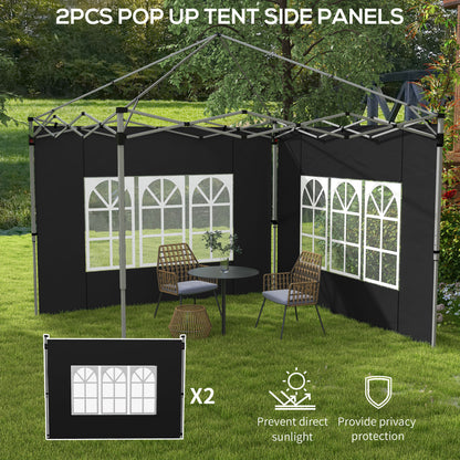 Gazebo Side Panels, Sides Replacement with Window for 3x3(m) or 3x4m Pop Up Gazebo, 2 Pack, Black