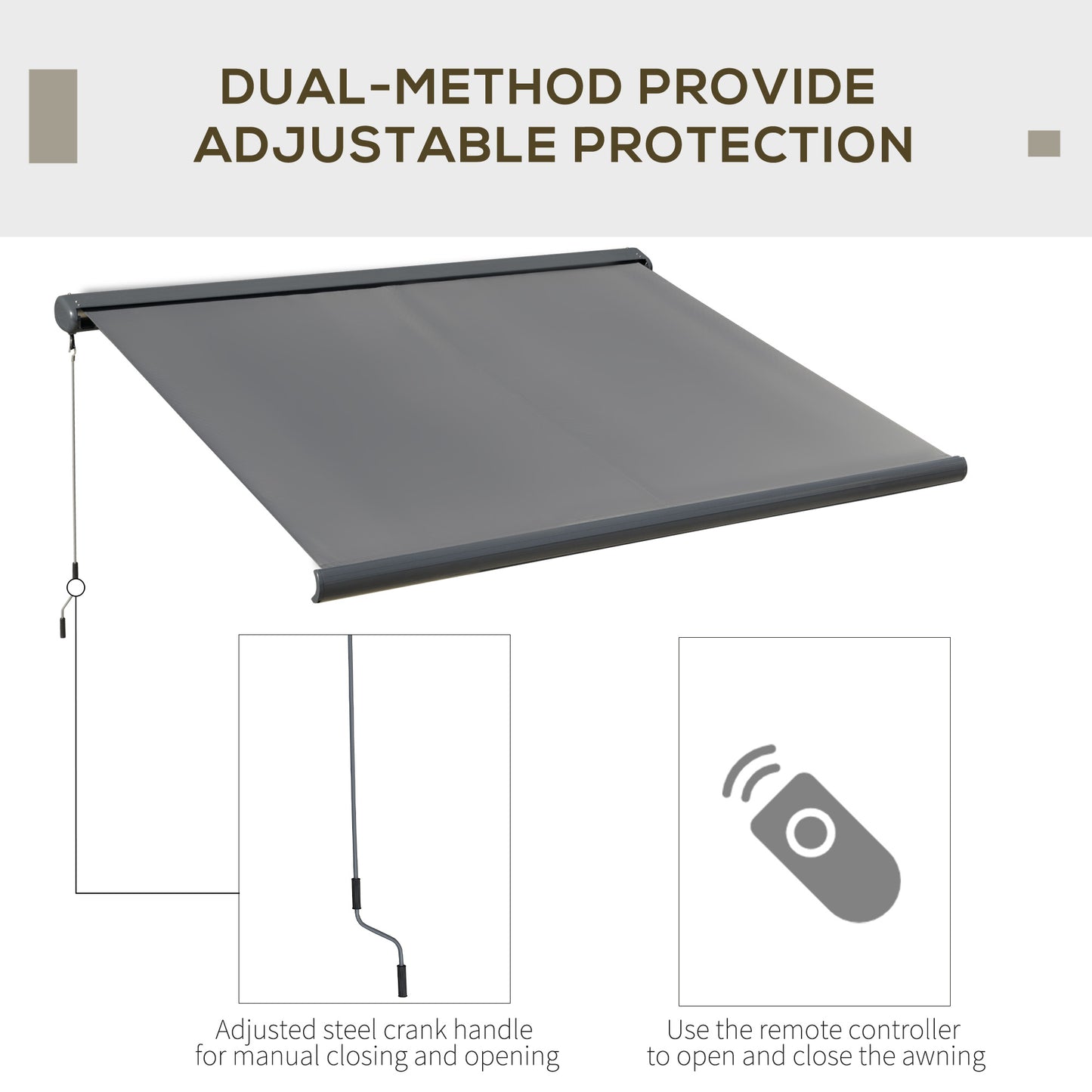 3 x 2.5m Electric Awning with Remote Controller, Aluminium Frame DIY Retractable Awning