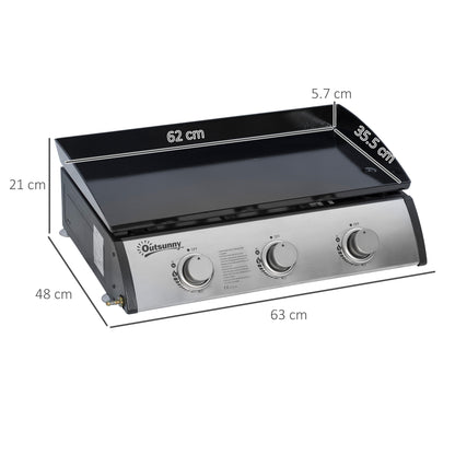 Gas Plancha Barbecue Grill with 3 Stainless Steel Burner, 7.5kW