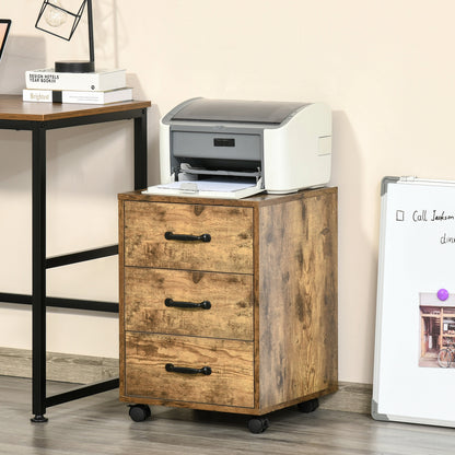 3 Drawer File Cabinet, Mobile Filing Cabinet on Wheels for Home Office, Study, Rustic Brown