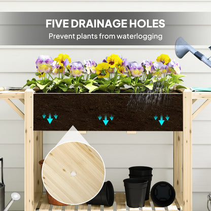 46 x 94cm Wooden Raised Planter, with Shelves - Natural Finish