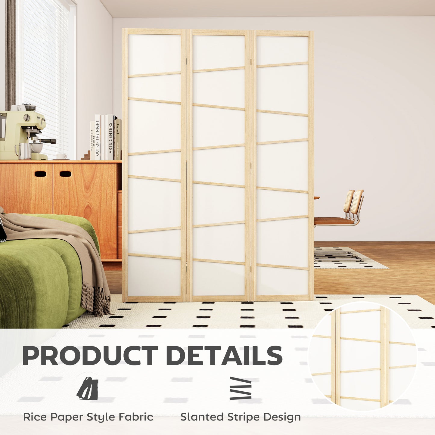 Wooden Folding Privacy Screen, 3 Panel Room Divider for Bedroom, Natural Wood Finish