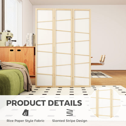 Wooden Folding Privacy Screen, 3 Panel Room Divider for Bedroom, Natural Wood Finish