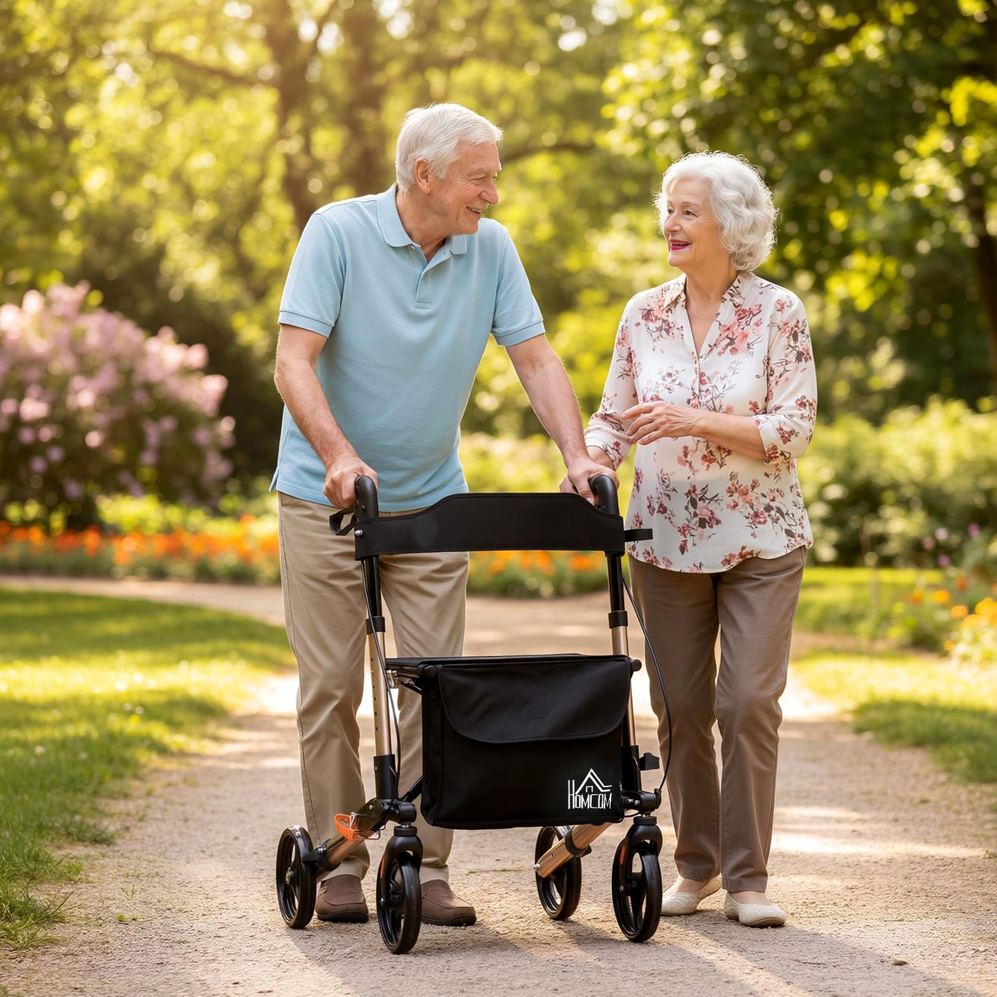 Rollator Walker with Seat with Carry Bag, Adjustable Height, Cane Holder for Seniors and Disabled, Gold Tone