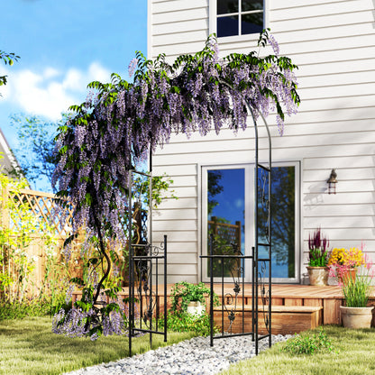 2.17m Steel Garden Arch with Gate, Wedding Arch for Outdoor, Garden, 107W x 45D x 217H cm Black