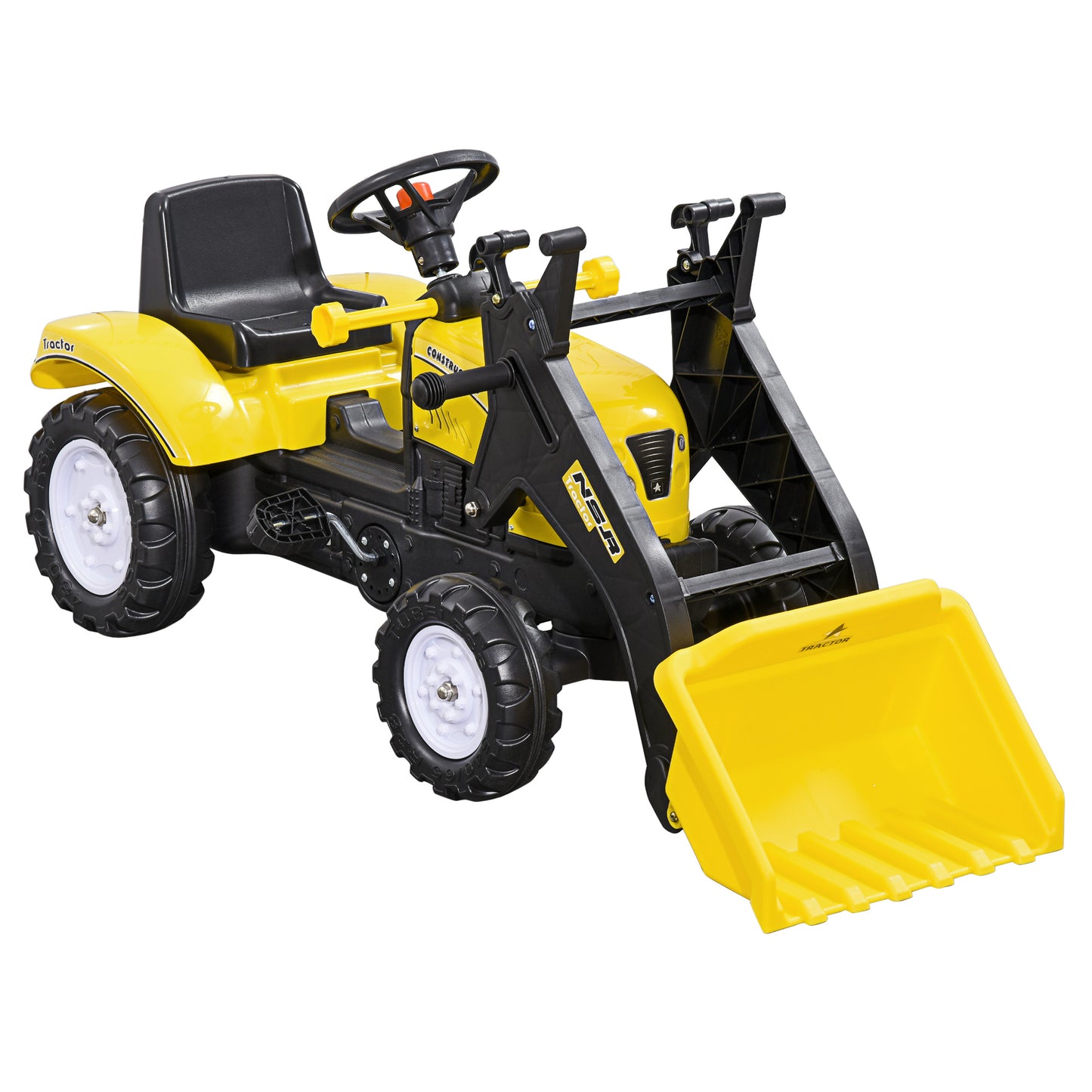 Ride On Tractor, Toddler Excavator Toy, Pretend Play Construction Truck with Adjustable Bucket, Horn for 3 Years+