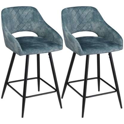 Bar Stools Set of 2, Velvet-Touch Fabric Counter Height Bar Chairs, Kitchen Stools with Steel Legs for Dining Area