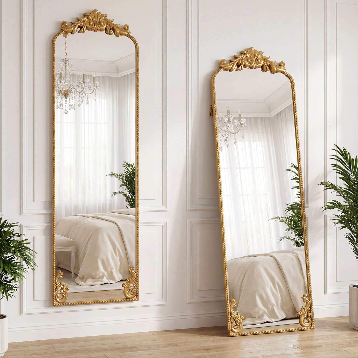 Full Length Mirror, 50 x 160 cm Floor Mirror with Baroque Metal Frame for Bedroom, Living Room, Dressing Room, Gold Tone