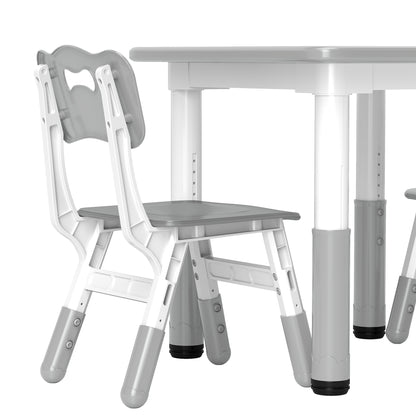 Height Adjustable Toddler Table and Chair Set, 3 Pcs Children Activity Table w/ 2 Chairs, for Playroom, Bedroom - Grey