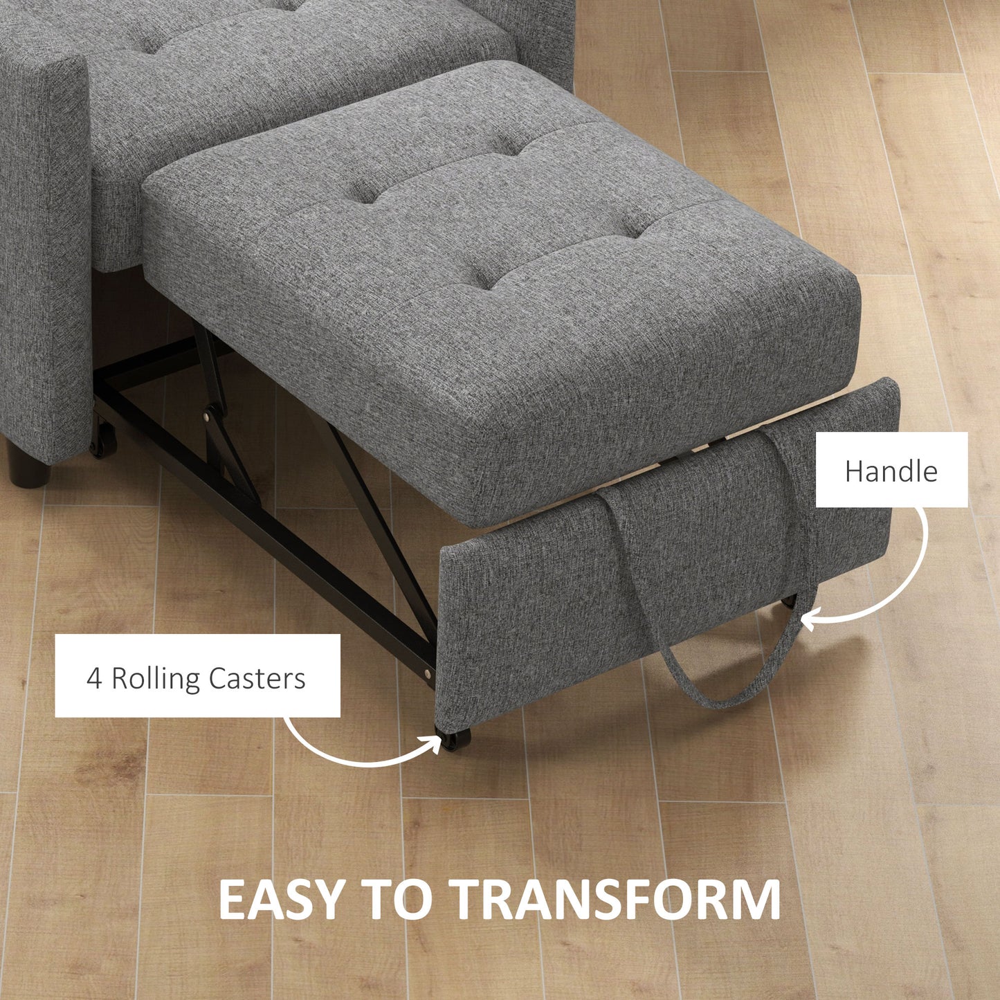 3-In-1 Single Chair Bed with Adjustable Backrest, Pillow and Footrest for Living Room, Grey