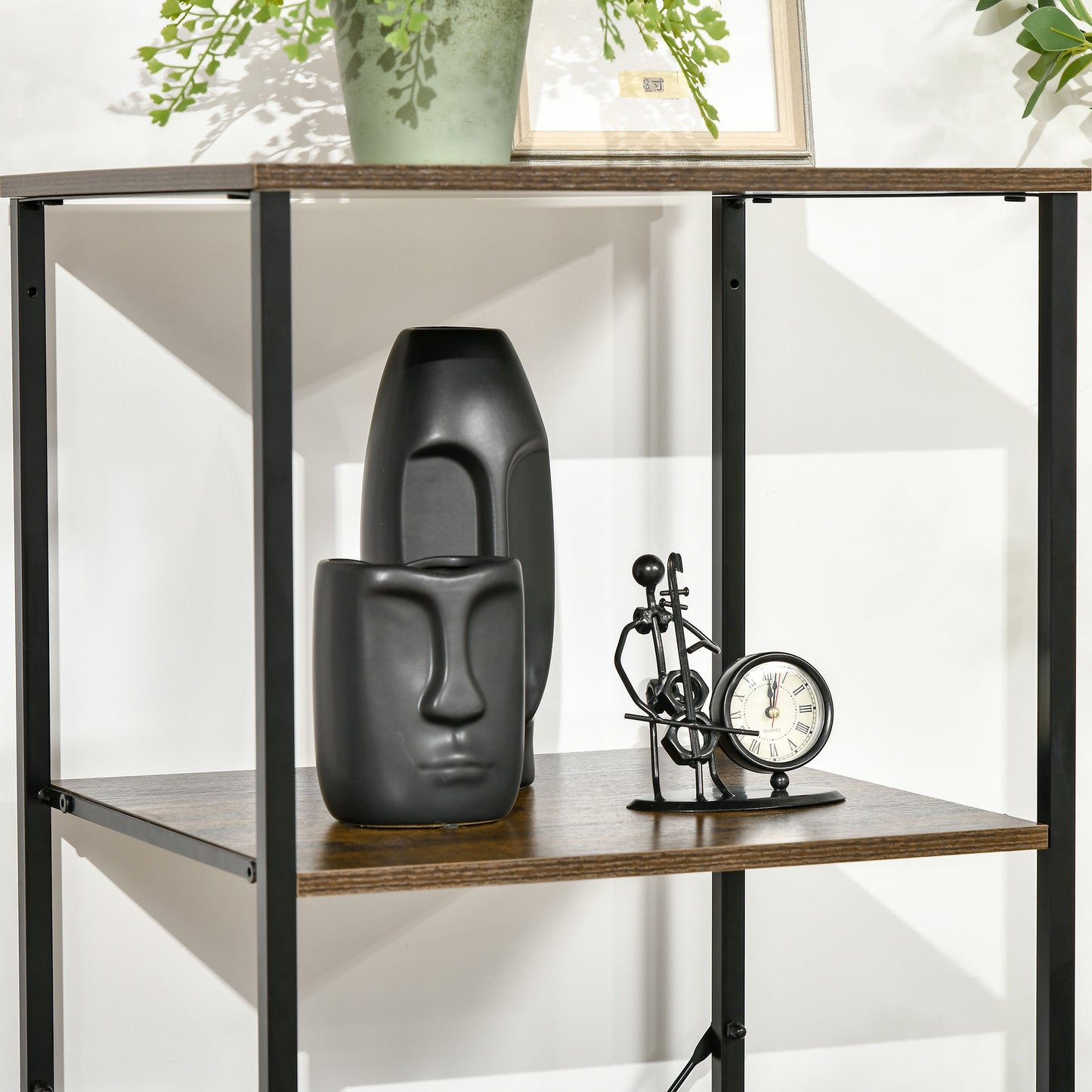 Industrial Storage Cabinet with 2 Open Shelves and 3 Foldable Fabric Drawers, Multifunctional Bookshelf in Living Room