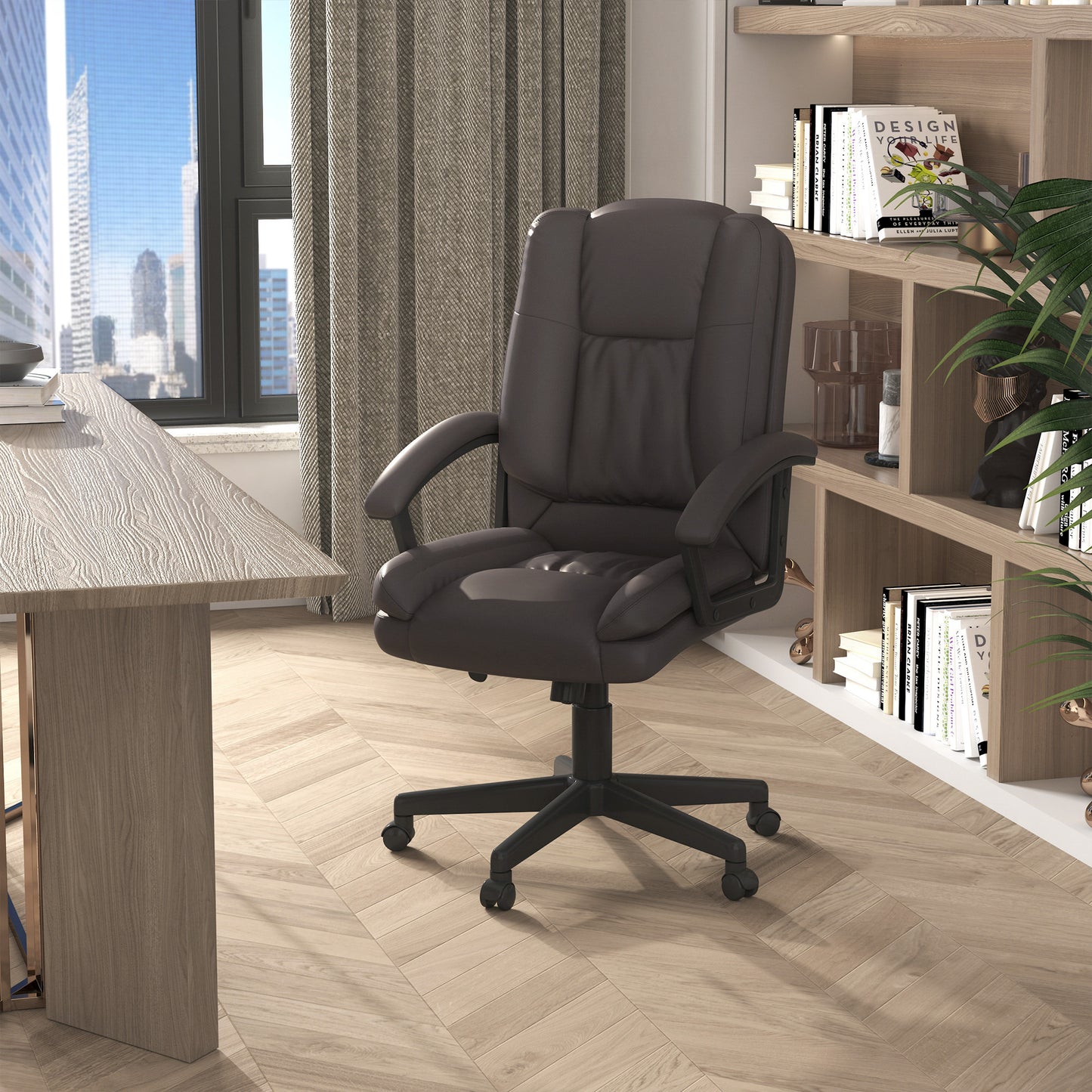 Office Chair, Computer Desk Chair, PU Leather Mid Back Executive Chair with Adjustable Height and Swivel Rolling Wheels for H