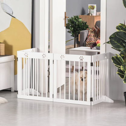 Freestanding Pet Gate 4 Panel Wooden Dog Barrier Folding Safety Fence with Support Feet up to 204cm Long 61cm Tall for Doorwa