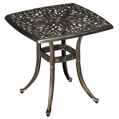 Outdoor Patio Side Table with 38mm Dia. Umbrella Hole, Cast Aluminium Patio coffee Table, 54 x 54cm, Bronze Tone