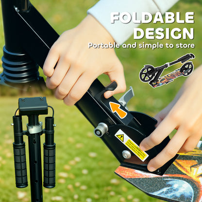 Foldable Kids Scooter with Adjustable Handlebar, 200mm Big Wheel, Rear Fender Brake, for Ages 6-12 Years, Black