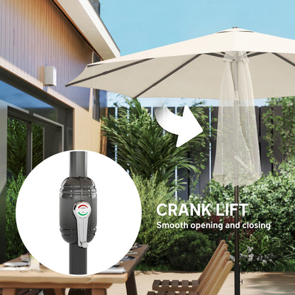 2.7 m Garden Parasol Umbrella with Cross Base and Sandbag, Retractable Ribs, Outdoor Table Market Umbrella, Cream White