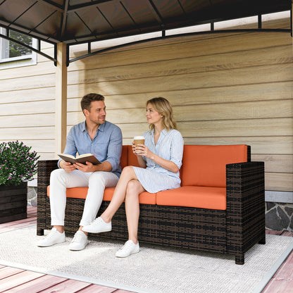 3-Seater Weather Resistant Outdoor Garden Rattan Sofa Orange