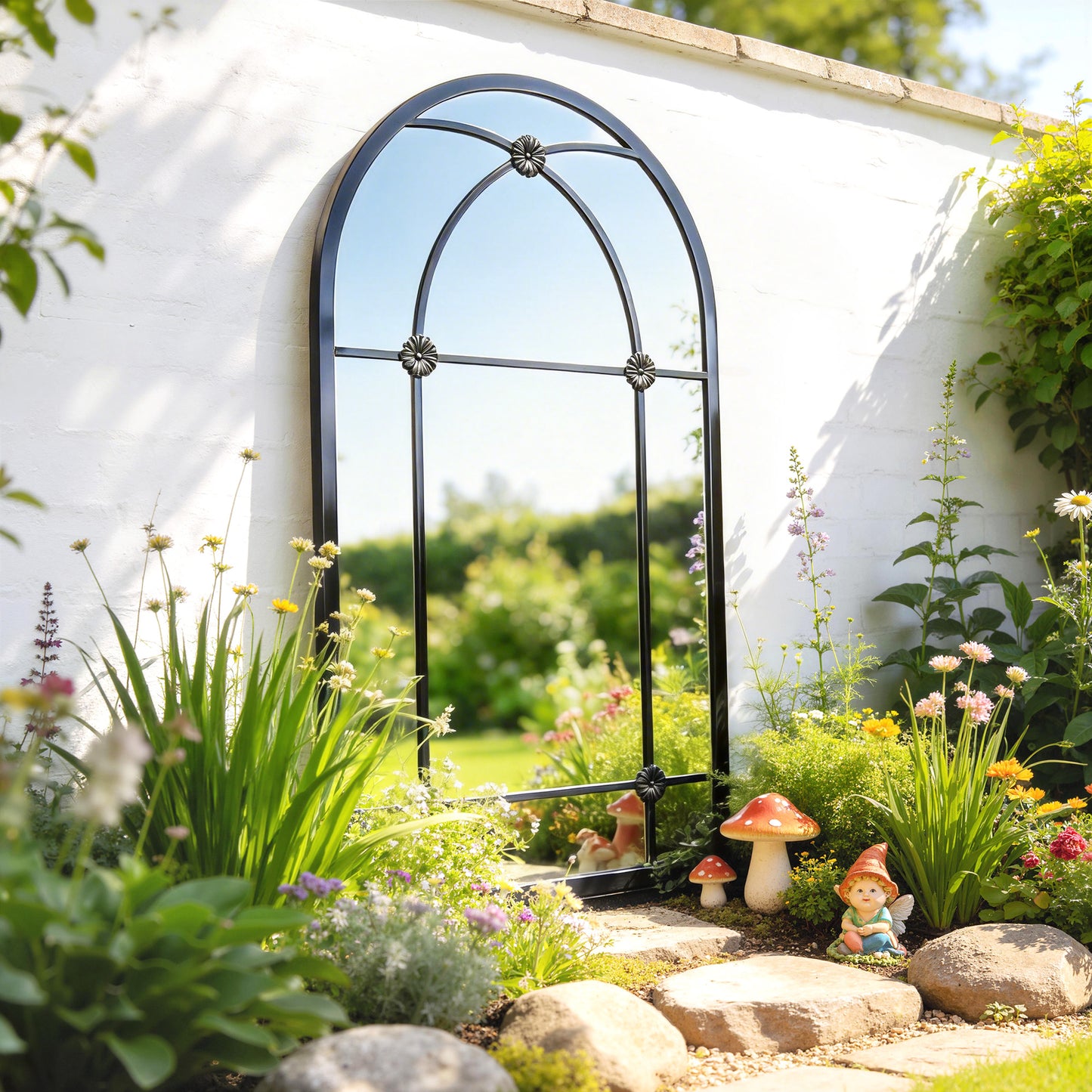 Arched Mirror, Shatterproof Acrylic Windowpane Wall Mounted Mirror with Robust Metal Frame, 100 x 60 cm, Black