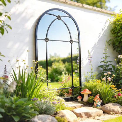 Arched Mirror, Shatterproof Acrylic Windowpane Wall Mounted Mirror with Robust Metal Frame, 100 x 60 cm, Black