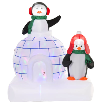 5ft Christmas Inflatable Two Penguins Wearing a Scarf with Ice House Blow Up Decor Home Indoors