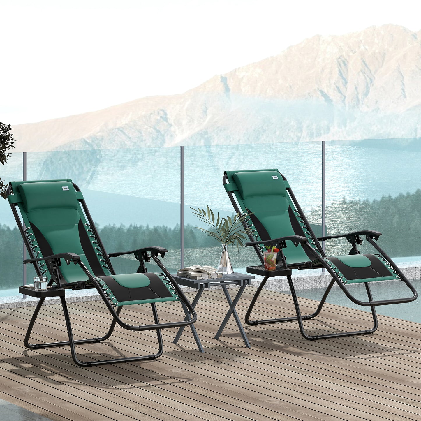 Zero Gravity Lounger Chair Set of 2, Folding Reclining Patio Chair with Padded Seat, Cup Holder
