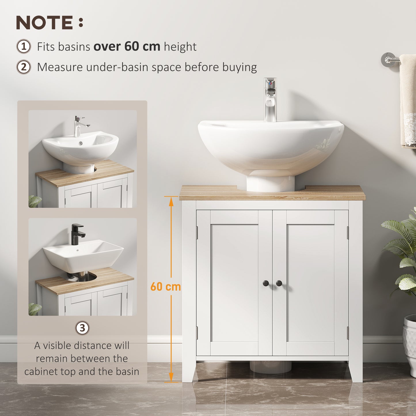 Under Sink Cabinet, Bathroom Sink Cabinet with 2 Doors, Pedestal Under Sink Design, Freestanding Bathroom Cupboard