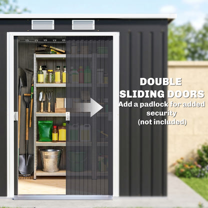 7 x 4ft Galvanised Steel Garden Shed, with Foundation Kit - Dark Grey