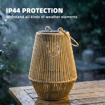 Hanging Solar Lanterns, 2 Pack Rattan Solar Lights with Handle for Patio, Pathway, Terrace, Auto On/Off, Brown